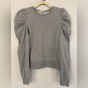 Rebecca Minkoff Women’s XS Heather Gray Puff Shoulder Long Sleeve Crew Neck Top